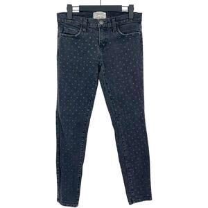 Current/Elliot Women's Black Polka Dot Mid Rise Cotton Skinny Jeans  Size 25-0